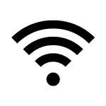 Black Wi-Fi symbol with curved lines representing wireless signal strength and a dot at the bottom, indicating an active connection. Ideal for illustrations about internet connectivity or technology-related topics.