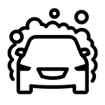 Icon of a car being washed with bubbles and foam, representing car cleaning and detailing services.
