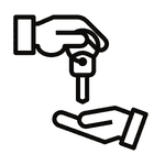 Hands exchanging a car key, symbolizing vehicle ownership transfer or rental agreement.