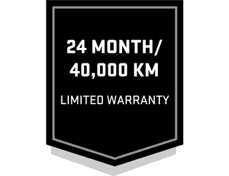 Limited warranty badge featuring "24 Month/40,000 KM" in bold text, emphasizing coverage duration and mileage. Ideal for highlighting product reliability and customer assurance.