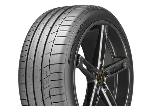 High-performance ExtremeContact tire featuring a sleek design and advanced tread pattern for enhanced grip and handling on wet and dry surfaces, mounted on a stylish alloy wheel.