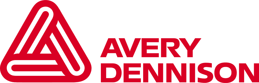 Avery Dennison logo featuring a red triangular graphic element and the brand name in bold red letters, representing a leading company in labeling and packaging solutions.