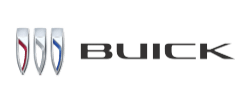 Buick logo featuring three stylized shields in silver, red, and blue, accompanied by the brand name "Buick" in bold black letters.