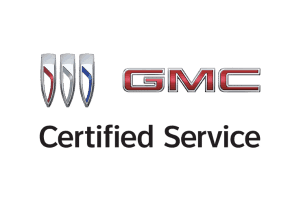GMC Certified Service logo featuring GMC branding, emphasizing high-quality automotive service and maintenance.