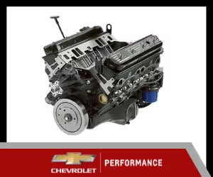 Chevrolet performance engine displayed on a clean background, showcasing advanced engineering and design for high-performance vehicles.