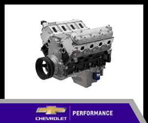 Chevrolet performance engine featuring a polished design and advanced components for enhanced power and efficiency. Ideal for high-performance automotive applications.