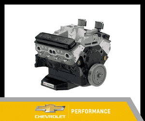 Chevrolet performance engine displayed on a sleek black background, showcasing advanced engineering and design features for enhanced automotive performance.