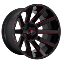 High-performance black alloy wheel with red accents, featuring an intricate multi-spoke design, ideal for enhancing the aesthetics and functionality of vehicles.