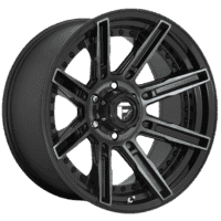 Stylish black alloy car wheel with a modern design featuring eight spokes and a polished finish, ideal for enhancing vehicle aesthetics and performance.
