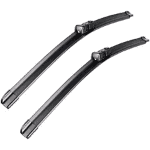 Pair of curved windshield wiper blades designed for optimal visibility and performance in various weather conditions.