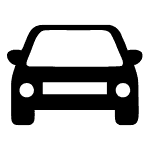 Icon of a front view of a car, representing automotive themes and transportation. Suitable for use in articles about vehicles, car sales, or driving guides.