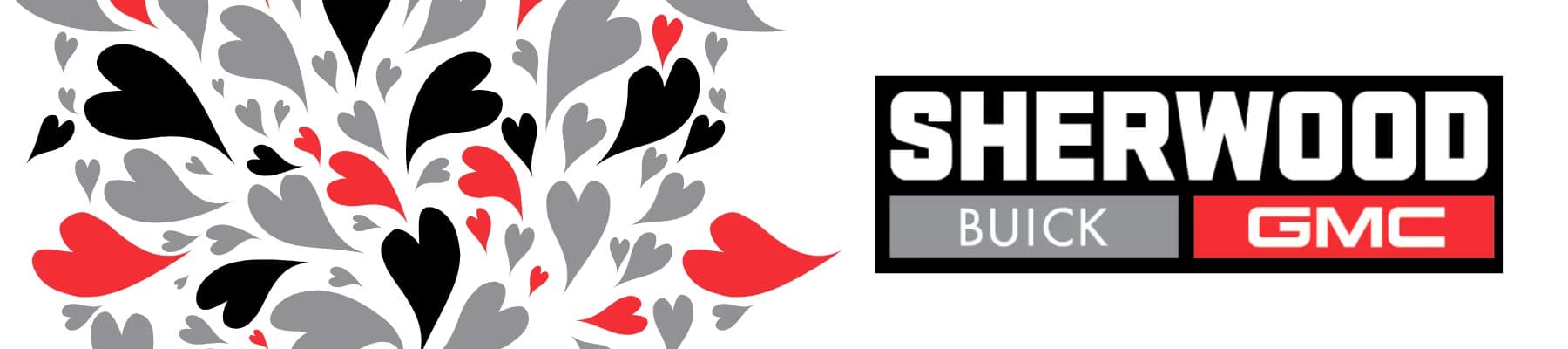 Colorful heart patterns alongside the Sherwood Buick GMC logo, representing community spirit and customer care in automotive services.
