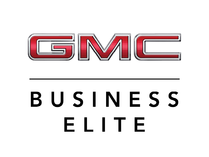 GMC Business Elite logo featuring bold red and silver text, symbolizing premium commercial vehicle services and support for businesses.