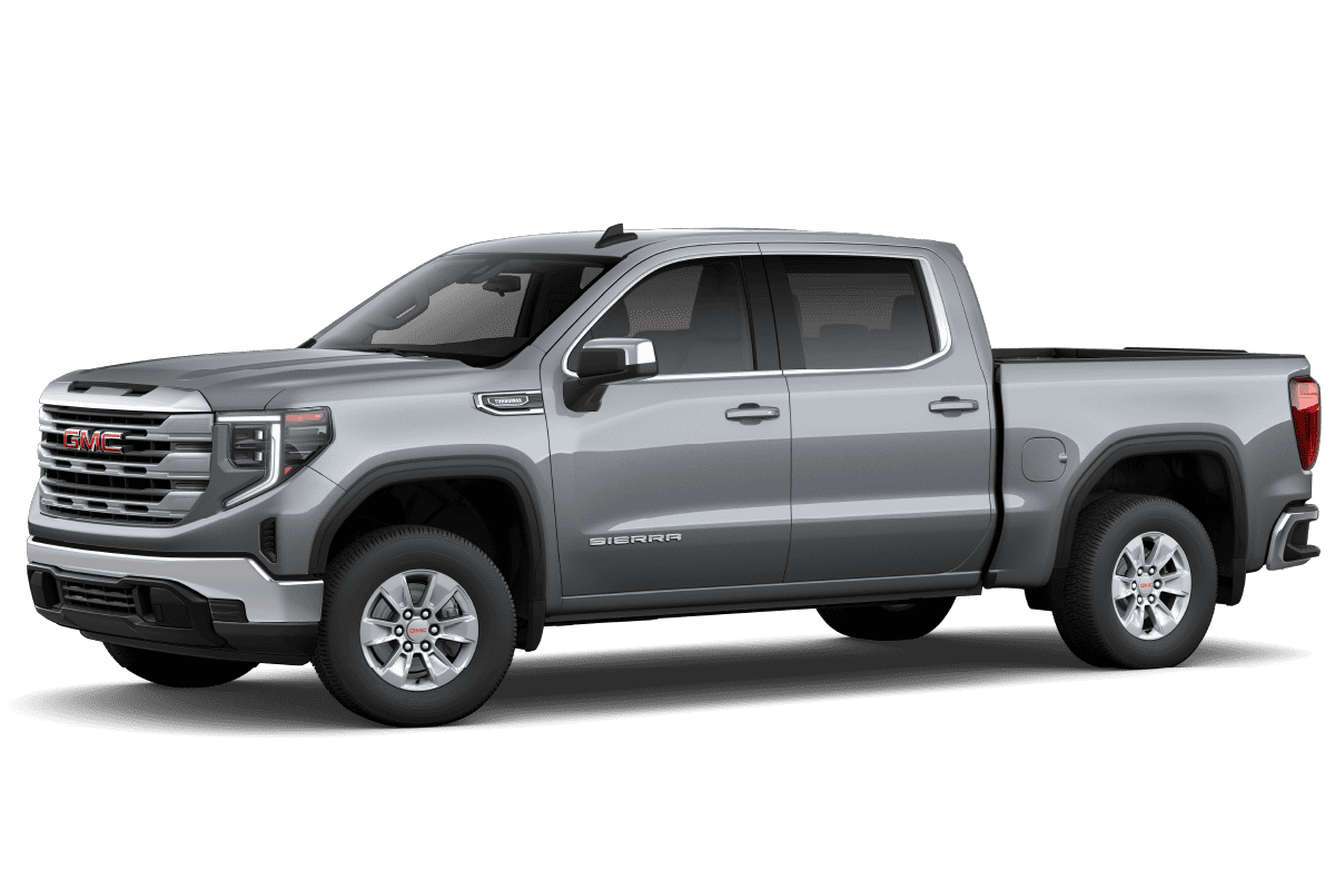 2023 GMC Sierra pickup truck in metallic silver with a stylish design, showcasing its spacious cabin, robust build, and modern features, ideal for both work and recreational use.